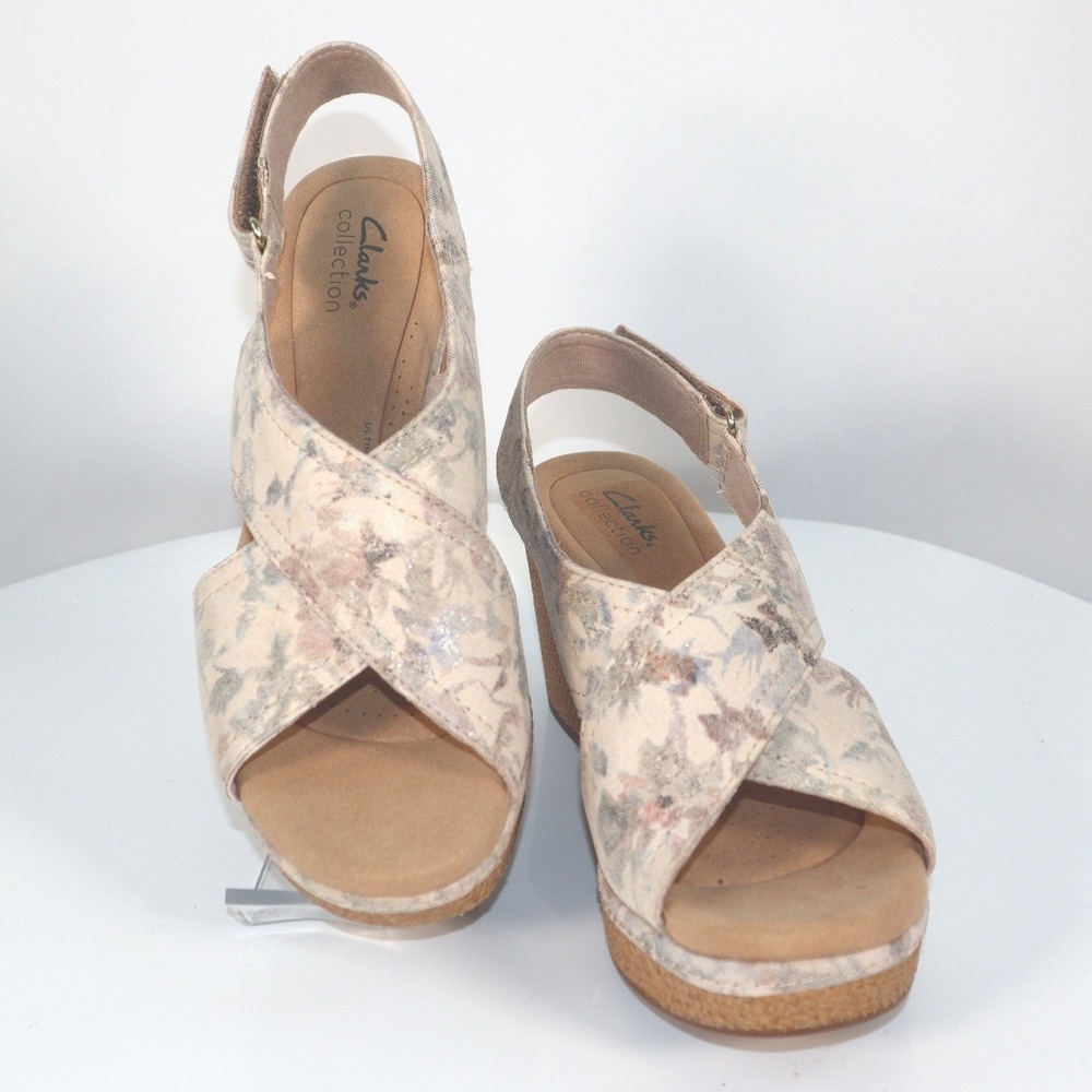 CLARKS GISELLE COVE FLORAL WEDGE SLINGBACK SANDALS WOMEN'S Sze 9.5